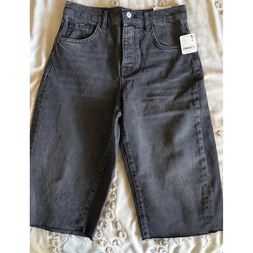 NWT Free People We The Free Jam Session Relaxed Capri Jeans Black Size 28